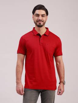 Classic Polo - Men Red Slim Fit Printed Cotton Blend Polo T-shirt