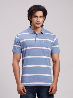 Classic Polo - Men Blue Regular Fit Stripes Cotton Polo T-shirt