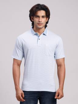 Classic Polo - Men Blue Regular Fit Stripes Cotton Blend Polo T-shirt