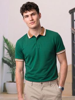 VEIRDO - Men Green Solid Regular Fit Polo T-shirt
