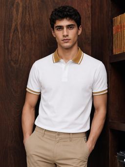 VEIRDO - Men White Solid Regular Fit Polo T-shirt