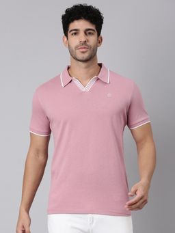 Classic Polo - Men Mauve Slim Fit Solid/Plain Cotton Blend Polo T-shirt