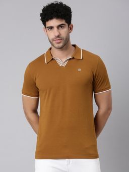 Classic Polo - Men Mustard Slim Fit Solid/Plain Cotton Blend Polo T-shirt