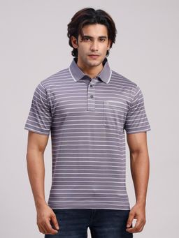 Classic Polo - Men Lavender Regular Fit Stripes Cotton Polo T-shirt