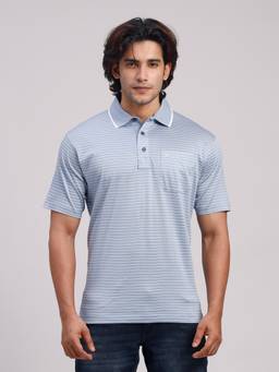 Classic Polo - Men Blue Regular Fit Stripes Cotton Polo T-shirt