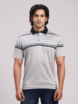 Classic Polo - Men Multi-Color Regular Fit Stripes Cotton Polo T-shirt
