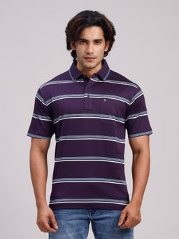 Classic Polo - Men Lavender Regular Fit Stripes Cotton Polo T-shirt