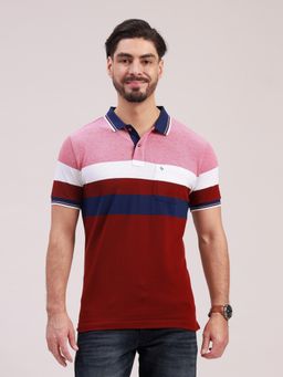 Classic Polo - Men Multi-Color Slim Fit Colorblock Cotton Blend Polo T-shirt