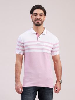 Classic Polo - Men Pink Slim Fit Colorblock Cotton Blend Polo T-shirt