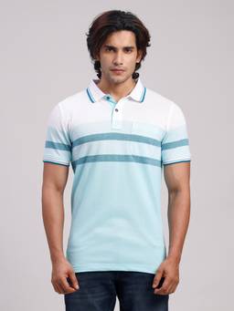 Classic Polo - Men Blue Slim Fit Colorblock Cotton Blend Polo T-shirt