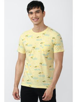 Peter England - Men Yellow Crew Neck T-Shirt