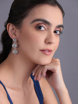 Shaze - Silver Rhodium-Plated Cubic Zirconia Filigree Drop Earrings for Women