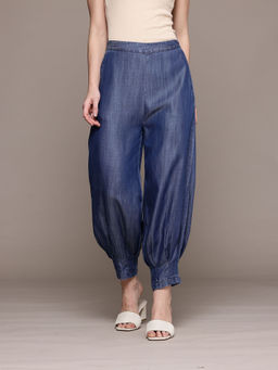 Ritu Kumar - Blue Tencel Solid Denim Pant