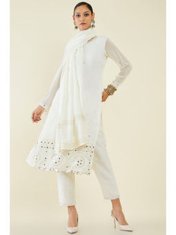 Soch - Women White Georgette Embellished Sequined Suit (Set of 3)