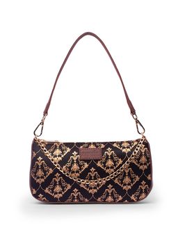 Zouk - Motif Printed Women Handcrafted Black Baguette Bag