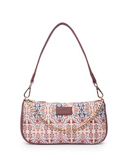 Zouk - Floral Printed Women Handcrafted Cream Baguette Bag