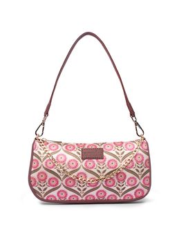 Zouk - Floral Printed Women Handcrafted White And Pink Baguette Bag