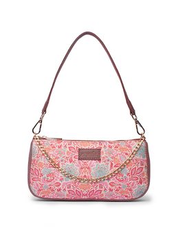 Zouk - Floral Printed Women Handcrafted Grey Baguette Bag