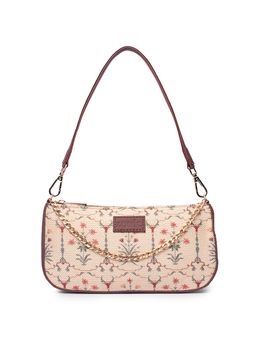 Zouk - Motif Printed Women Handcrafted White Baguette Bag