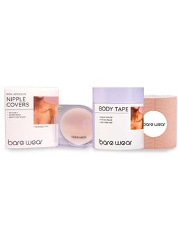 bare wear - Non-Adhesive Nipple Covers 10Cm + Body Tape (7.5 Cm Width) No-Bra Styling Kit (Set of 2)