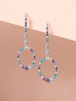 Ornate Jewels - Lollipop 925 Silver Round Multi Stone Dangle Earring for Women & Girls (One Size)