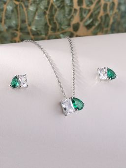 Ornate Jewels - Toi Et Moi 925 Silver Green Emerald Necklace With Earring Jewellery Set for Women & Girls (One Size)