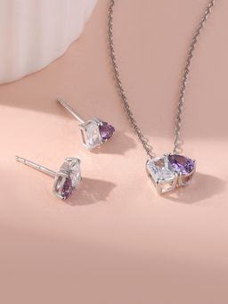 Ornate Jewels - Toi Et Moi 925 Silver Purple Amethyst Necklace With Earring Set for Women & Girls (One Size)