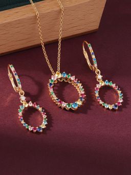 Ornate Jewels - 925 Silver Yellow Gold Multi Stone Necklace With Earring Set for Women & Girls