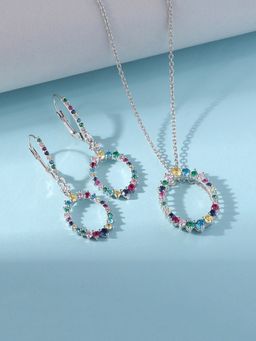 Ornate Jewels - Lollipop 925 Silver Multi Stone Necklace With Earring Jewellery Set for Women & Girls (One Size)