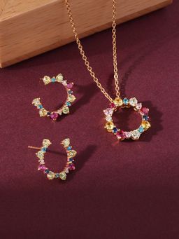 Ornate Jewels - Lollipop 925 Silver Multi Stone Necklace With Earring Jewellery For Women & Girls (Set of 2)