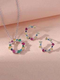 Ornate Jewels - Lollipop 925 Silver Multi Stone Necklace With Earring Jewellery Set for Women & Girls (One Size)