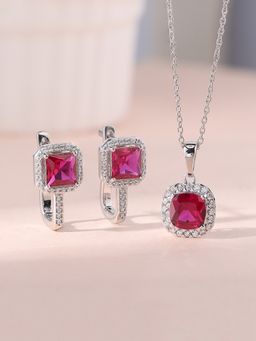 Ornate Jewels - 925 Silver Red Ruby Necklace With Earring Jewellery Set for Women & Girls (One Size)