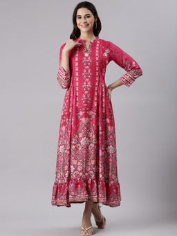NEERU'S - Women Casual Floral Midi Pink Dress