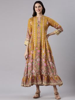 NEERU'S - Women Casual Floral Midi Mustard Dress