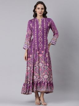 NEERU'S - Women Casual Floral Midi Purple Dress