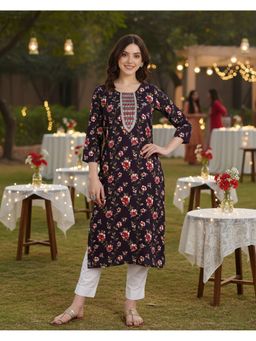 Maaesa - Women Purple Rayon Straight Printed Kurta