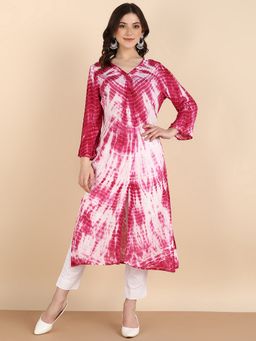 Maaesa - Women Pink Rayon Straight Dyed Kurta