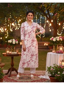 Maaesa - Women Pink Cotton Straight Printed Kurta