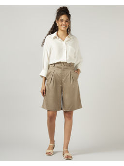 Sands of India - Khaki Pleated Shorts With Belt