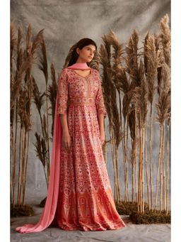 THREE-THREE - Graliana Pink Printed Dress With Dupatta