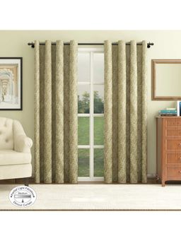 HomeTown - Amour Jacquard Dim Out Door Curtains 7 Feet in Olive Colour (Set of 2)