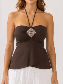 NEF'S Finds - Brown Halter Neck Malibu Top