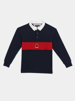Tommy Hilfiger - Boys Navy Blue Colorblock Relaxed Fit Cotton Polo T-Shirt