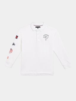 Tommy Hilfiger - Boys White Graphic Relaxed Fit Cotton Polo T-Shirt