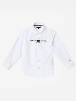 Tommy Hilfiger - Boys White Embroidered Logo Regular Fit Cotton Shirt
