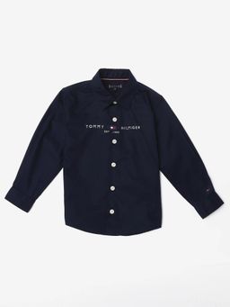 Tommy Hilfiger - Boys Navy Blue Embroidered Logo Regular Fit Cotton Shirt