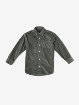 Tommy Hilfiger - Boys Green Solid Regular Fit Cotton Shirt