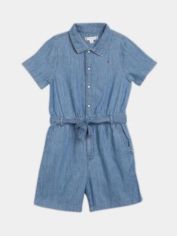 Tommy Hilfiger - Girls Cotton Spread Collar Playsuit With Belt