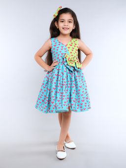 Pink Chick - Blue Cotton Sleeveless Star Printed Dress With Hair Clip