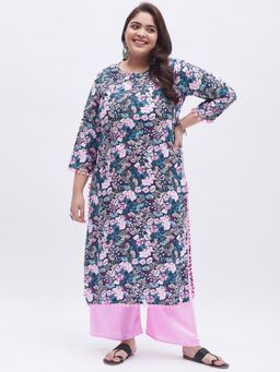 Gahan - Womens Plus Size Multi-Color Floral Printed Kurta with Palazzo